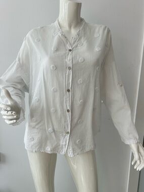 White Lightweight Button-Front top blouse cottage-core fairy romantic cotton